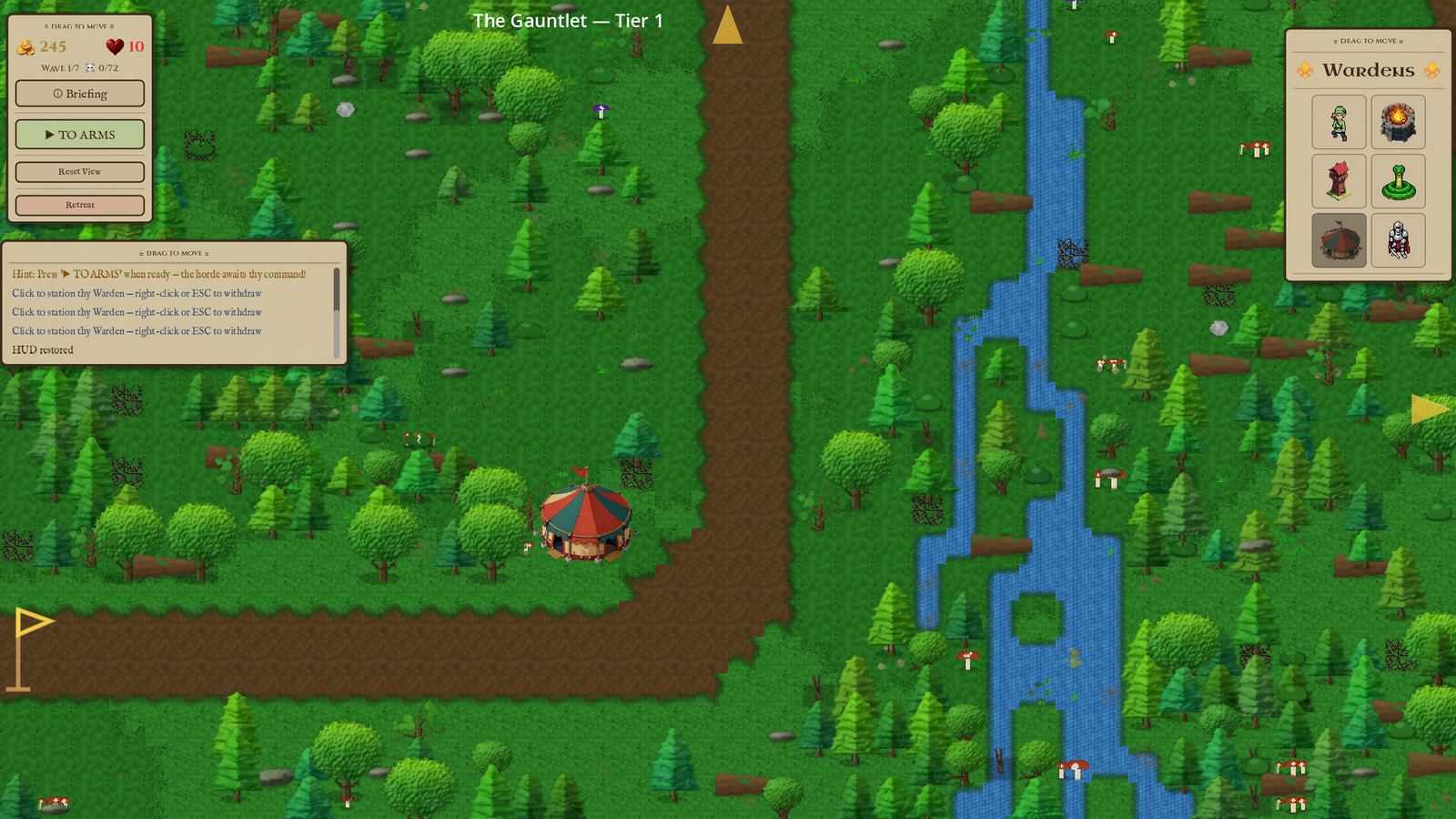 In-game level showing path and river coexisting in a forested biome
