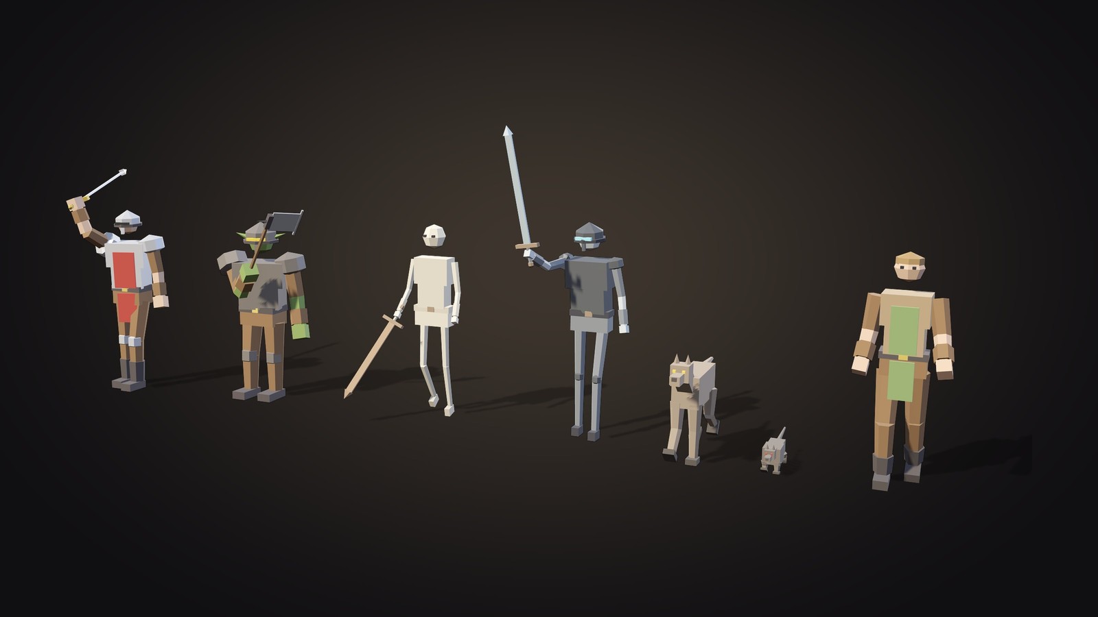 Creatures built from Kiln's own primitive generators: a warrior, a chief, a shambler, a wight, a hound, a rat and a carter