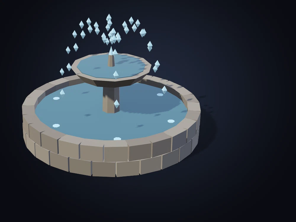 A stone fountain spraying water