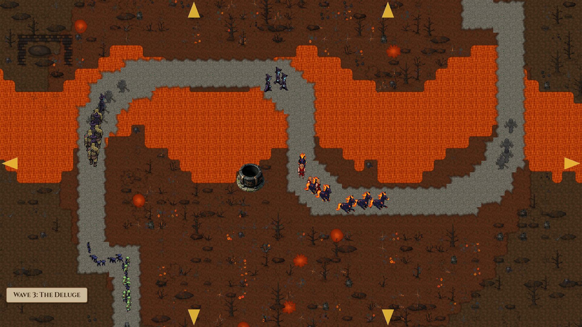 Volcanic badlands — Bombard and Cinderhoof cavalry in battle