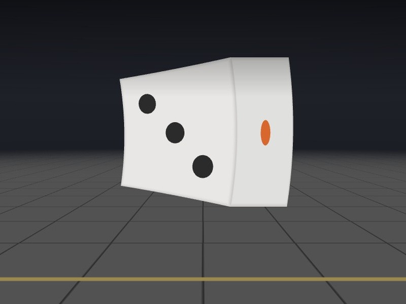 A die moving past at 90% of light speed: it looks turned, showing its back face