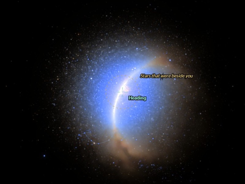 The sky ahead from a ship at 99% of light speed: the stars crowded into a glowing patch