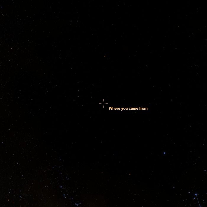 At 75%: a few faint red stars around the point the ship came from