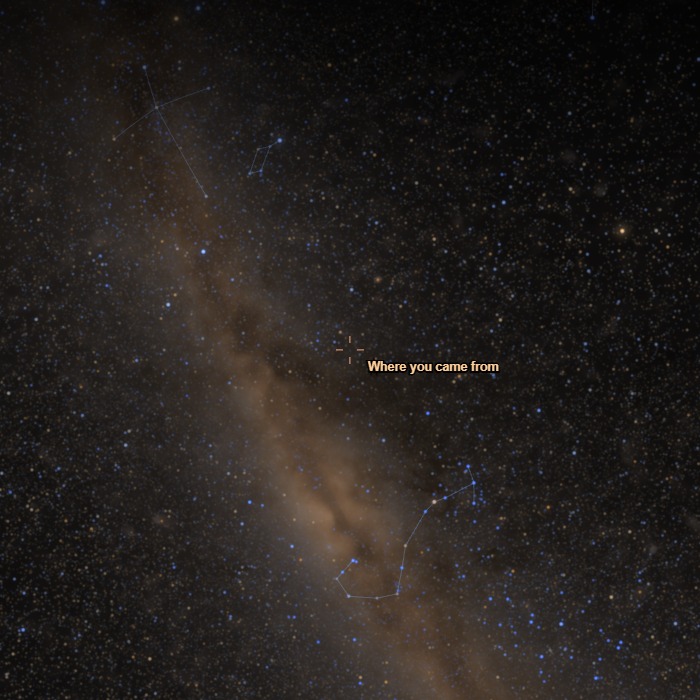 The sky behind the ship at rest, with the Milky Way