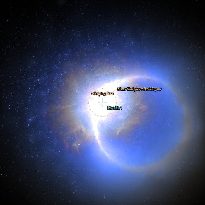 At 99.99%: a white glow ahead fringed with orange and faint coloured edges