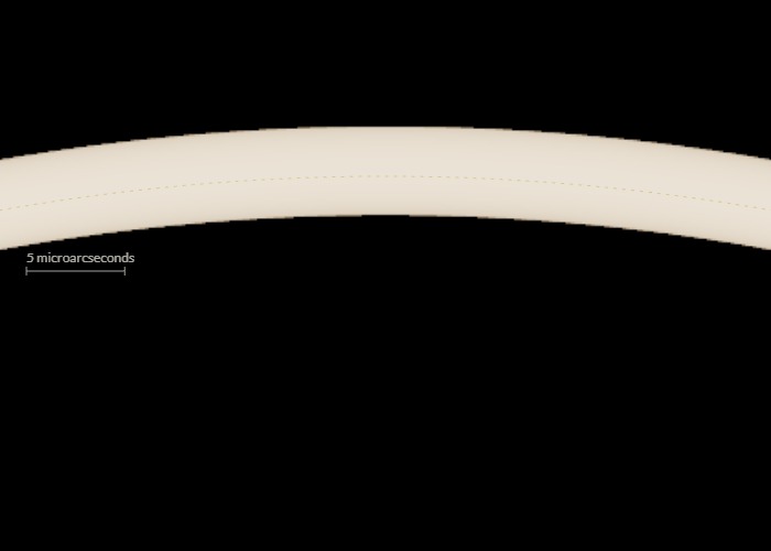 Close-up of a section of the ring, brighter in the middle of its width and darker at both edges.