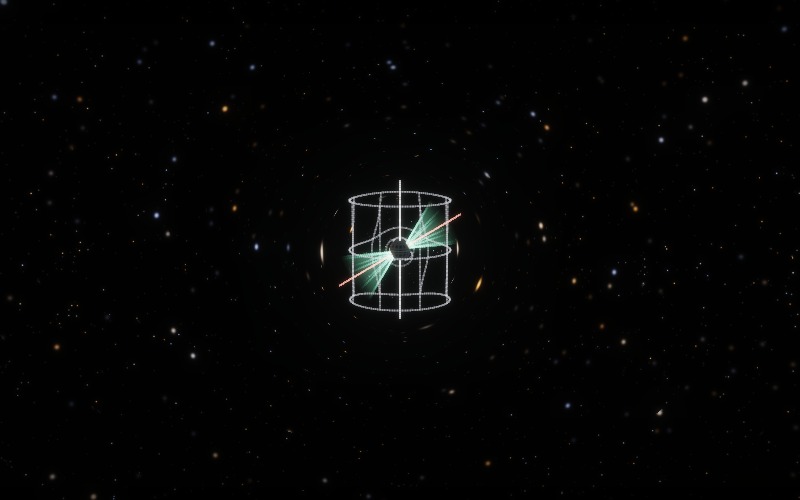 Two translucent green cones along the tilted magnetic axis, ending at the light cylinder