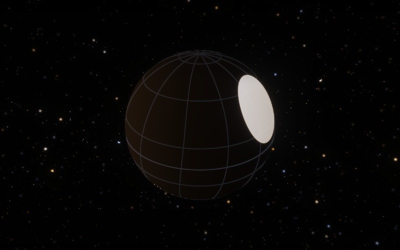 Neutron star surface with a latitude and longitude grid, rendered with straight light rays