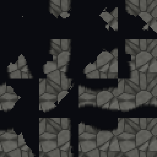 Procedurally generated cobblestone tile sheet — 16 autotile variants