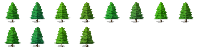 Procedurally generated fir tree variants
