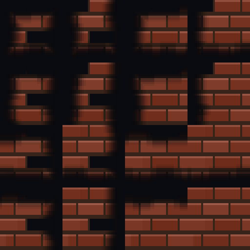 Procedurally generated red brick tile sheet — 16 autotile variants