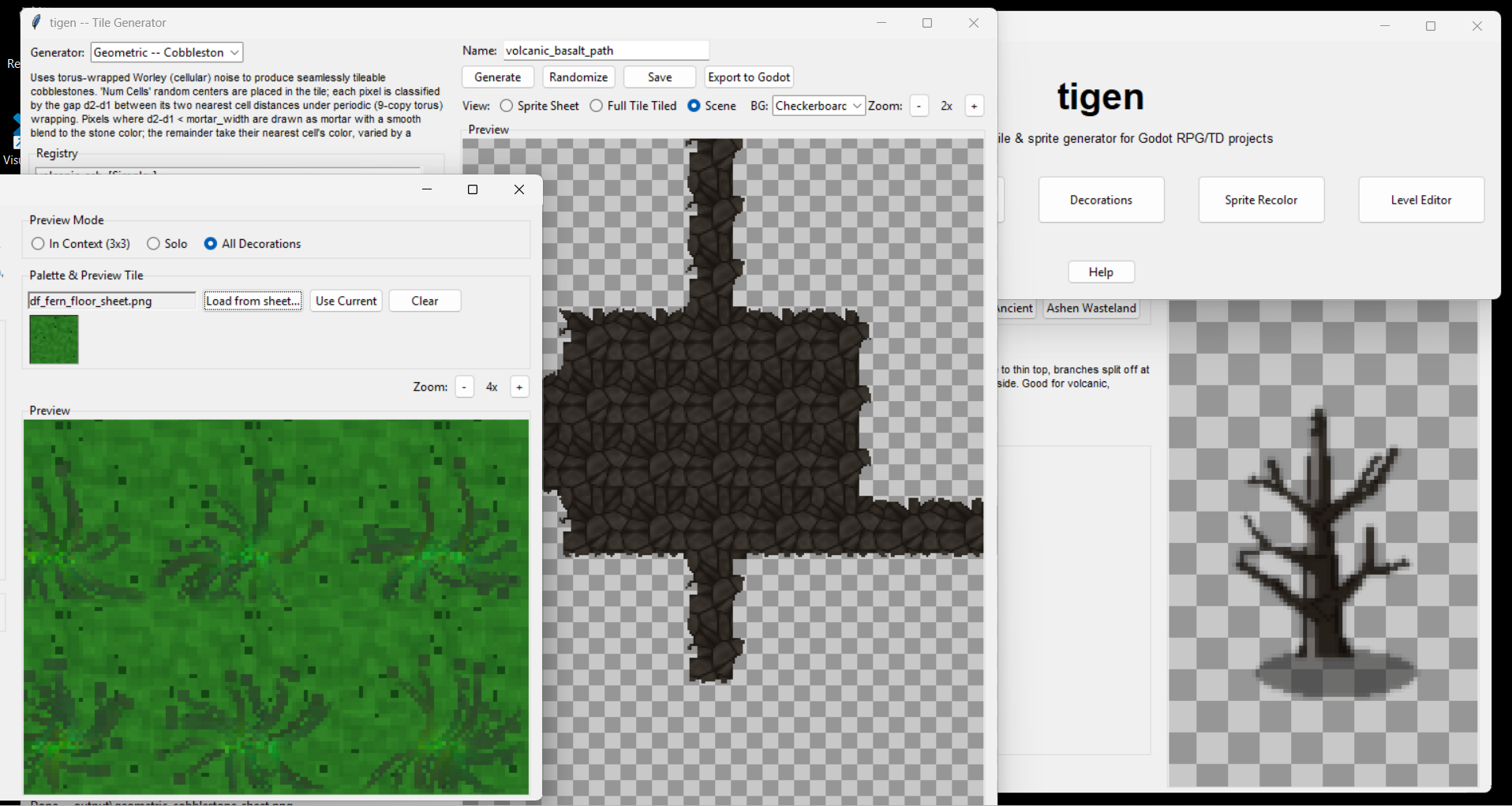 TiGen application — terrain generator with live preview, tile output, and sprite viewer